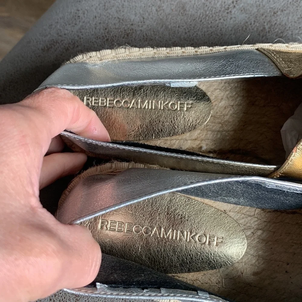 Rebecca Minkoff Gavin Gold Silver Espadrilles Sz 6.5